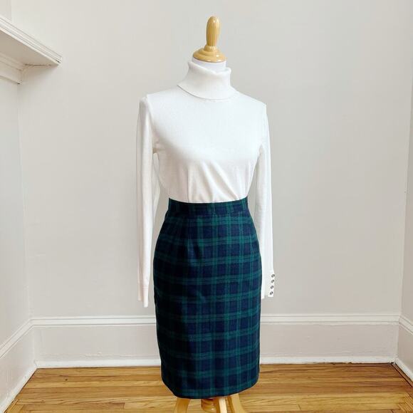 Vintage BRIGGS Wool Tartan Plaid High Waist Green and Blue Made in USA Skirt 10P - Picture 2 of 11